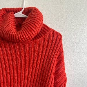 Orange Turtleneck Knit Sweater